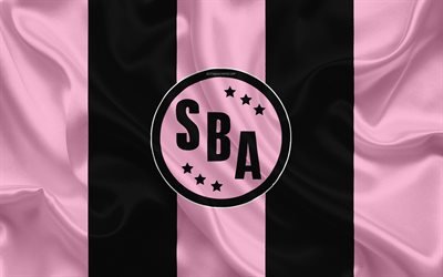 Sport Boys Association, 4k, logo, textura de seda, Peruana de futebol do clube, cor-de-rosa black flag, Peruano Primera Divis&#227;o, Callao, Peru, futebol
