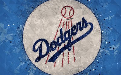 Los Angeles Dodgers, 4k, Amerikkalainen baseball club, geometrinen taide, sininen abstrakti tausta, National League, MLB, Los Angeles, USA, baseball, Major League Baseball