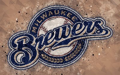 Milwaukee Brewers, 4K, Americana de beisebol clube, arte geom&#233;trica, cinza resumo de plano de fundo, Liga Nacional, MLB, Milwaukee, Wisconsin, EUA, beisebol, Major League Baseball