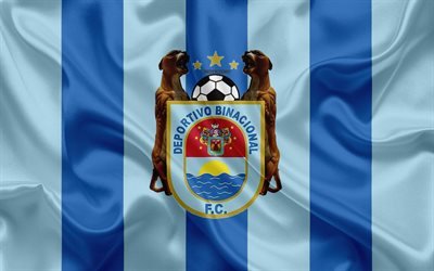 Club Deportivo Binacional FC, 4k, logo, silk texture, Peruvian football club, blue flag, Peruvian Primera Division, Paucarpata, Arequipa Region, Peru, football, Escuela Municipal Deportivo Binacional