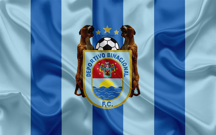クラブDeportivo Binacional FC, 4k, ロゴ, シルクの質感, ペルーサッカークラブ, ブルーフラッグ, ペルー Primera部門, Paucarpata, アレキパ地域, ペルー, サッカー, 公立小学校間のスポーツ