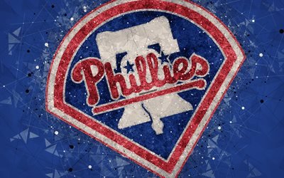 Philadelphia Phillies, 4k, American baseball club, geometric art, blue abstract background, National League, MLB, Milwaukee, Philadelphia, Pennsylvania, USA, baseball, Major League Baseball