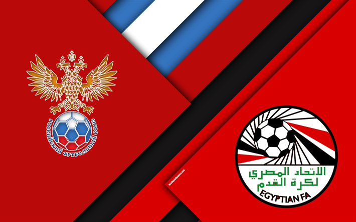Russia vs Egypt, football match, 4k, 2018 FIFA World Cup, Group A, logos, material design, abstraction, Russia 2018, football, national teams, creative art, promo