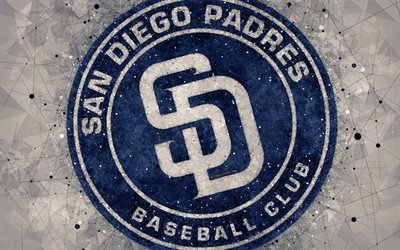 サンディエゴPadres, 4k, アメリカ野球クラブ, 幾何学的な美術, グレーの概要を背景, 国立リーグ, MLB, サンディエゴ, カリフォルニア, 米国, 野球, メジャーリーグベースボール