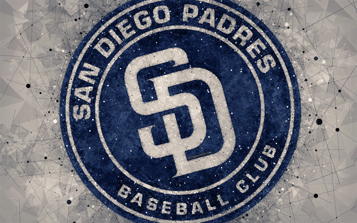 San Diego Padres, 4k, American baseball club, geometric art, gray abstract background, National League, MLB, San Diego, California, USA, baseball, Major League Baseball