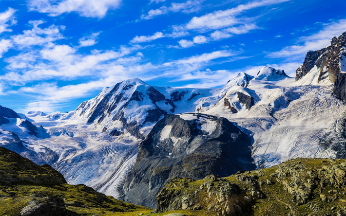 Alpes, paisagem de montanha, geleira, ver&#227;o, grama verde, Su&#237;&#231;a