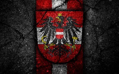 Austrian football team, 4k, emblem, UEFA, Europe, football, asphalt texture, soccer, Austria, European national football teams, Austria national football team