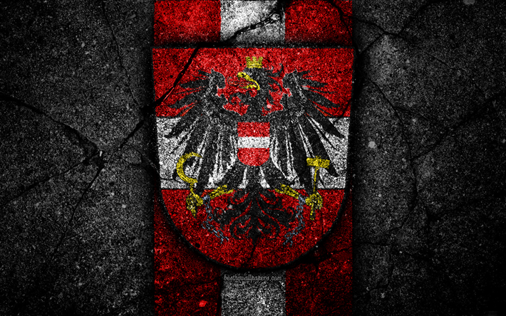 Austria equipo de f&#250;tbol, 4k, con el emblema de la UEFA, Europa, el f&#250;tbol, el asfalto, la textura, Austria, los pa&#237;ses Europeos de los equipos de f&#250;tbol, equipo nacional de f&#250;tbol de Austria