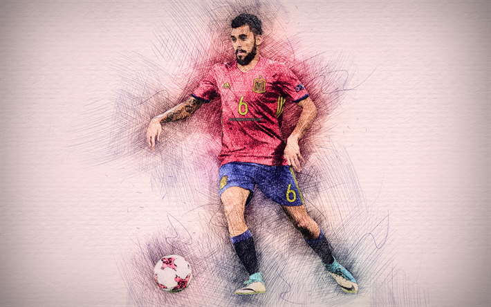 Dani Ceballos, 4k, squadra di calcio spagnola, opere d&#39;arte, Ceballos, calcio, calciatori, disegno Dani Ceballos, Nazionale di Spagna