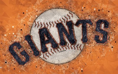 San Francisco Giants, 4K, Amerikansk baseball club, geometriska art, orange abstrakt bakgrund, National League, MLB, San Francisco, Kalifornien, USA, baseball, Major League Baseball
