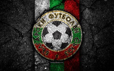 Bulgarisk fotboll, 4k, emblem, UEFA, Europa, fotboll, asfalt konsistens, Bulgarien, Europeiska nationella fotbollslag, Bulgariens herrlandslag i fotboll