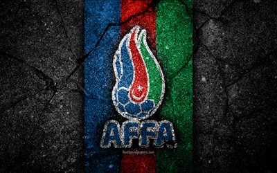Azerbajdzjanska fotboll, 4k, emblem, UEFA, Europa, fotboll, asfalt konsistens, Azerbajdzjan, Europeiska nationella fotbollslag, Azerbajdzjan landslaget