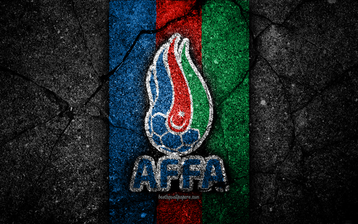 Azerbaijani football team, 4k, emblem, UEFA, Europe, football, asphalt texture, soccer, Azerbaijan, European national football teams, Azerbaijan national football team