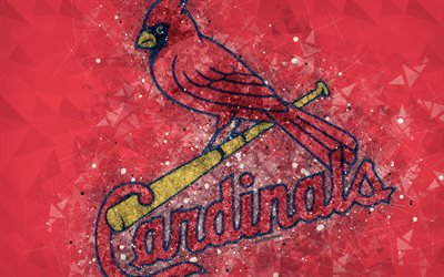 St Louis Cardinals, 4K, Amerikansk baseball club, geometriska art, red abstrakt bakgrund, National League, MLB, St Louis, Missouri, USA, baseball, Major League Baseball