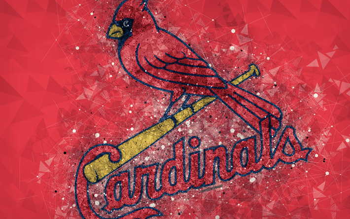 St Louis Cardinals, 4K, American baseball club, geometric art, red abstract background, National League, MLB, St Louis, Missouri, USA, baseball, Major League Baseball