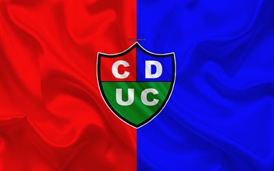 CD de l&#39;Union Comercio, 4k, logo, soie, texture, P&#233;ruviens, club de football, bleu, drapeau rouge, Primera Division, Nueva Cachamarca, la Su&#232;de, le football