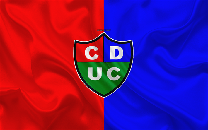 CD Union Comercio, 4k, logo, silk texture, Peruvian football club, blue red flag, Peruvian Primera Division, Nueva Cachamarca, Peru, football