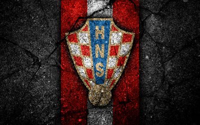 Croatian football team, 4k, emblem, UEFA, Europe, football, asphalt texture, soccer, Croatia, European national football teams, Croatia national football team