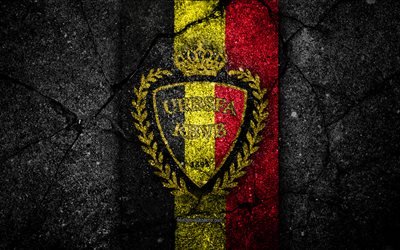 Belgian football team, 4k, emblem, UEFA, Europe, football, asphalt texture, soccer, Belgium, European national football teams, Belgium national football team