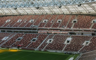 Luzhniki Stadium, football lawn, grandstands, football stadium, Moscow, Russia 2018, view inside, 2018 FIFA World Cup