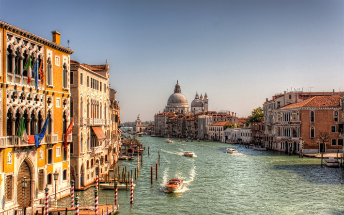Venecia, el Gran Canal, el verano, la noche, el turismo, Italia, San Giorgio Maggiore