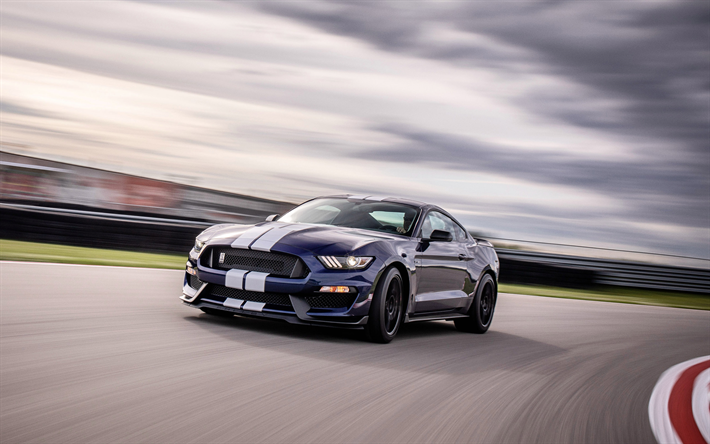 Ford Mustang Shelby GT350, 2019, kilparadalla, n&#228;kym&#228; edest&#228;, uusi Mustang, ulkoa, tuning, nopeus, Amerikkalainen supercars, Ford