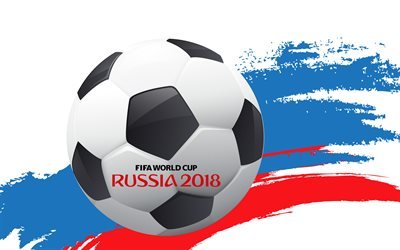 4k, كأس العالم لكرة القدم عام 2018, العلم الروسي, روسيا 2018, خلفية بيضاء, كأس العالم روسيا 2018, كرة القدم, الفيفا, شعار, الحد الأدنى, الإبداعية