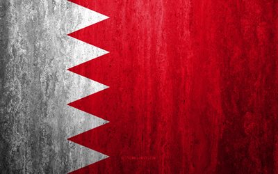 Flaggan i Bahrain, 4k, sten bakgrund, grunge flagga, Asien, Bahrain flagga, grunge konst, nationella symboler, Bahrain, sten struktur