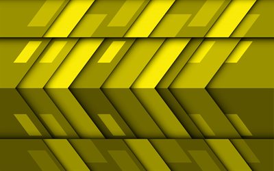 frecce gialle, 4k, material design, creativo, geometrico, forme, lecca-lecca, frecce, forme geometriche, giallo materiale design, strisce, geometria, sfondo giallo