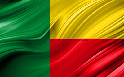 4k, Benin flag, African countries, 3D waves, Flag of Benin, national symbols, Benin 3D flag, art, Africa, Benin