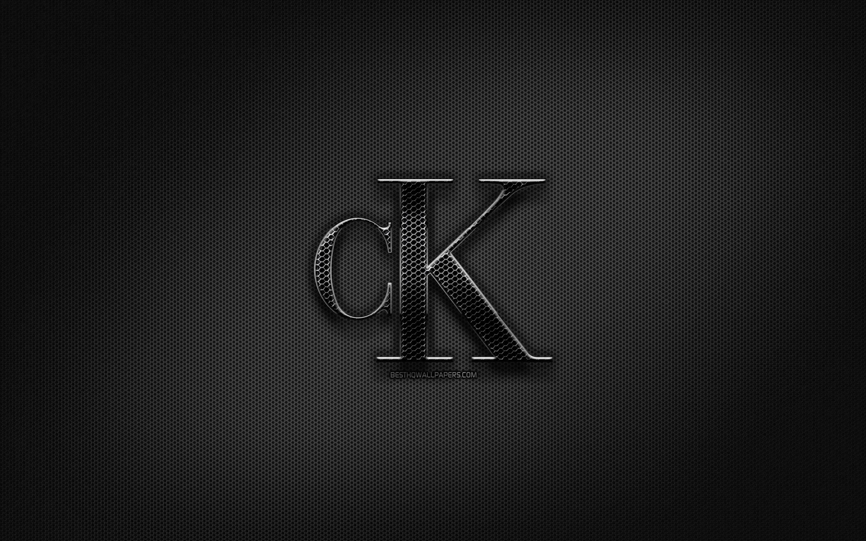 ダウンロード画像 Calvin Klein(カルバンクライン)黒ロゴ, 創造, 金属製グリッドの背景, Calvin Klein(カルバン
