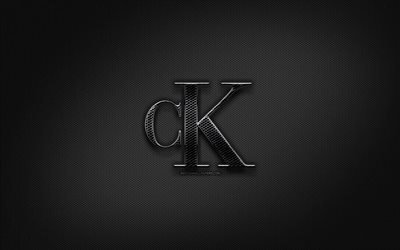 Calvin Klein logotipo negro, creativo, rejilla de metal de fondo, logotipo de Calvin Klein, marcas, Calvin Klein