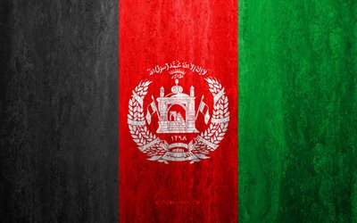 Flagg i Afghanistan, 4k, sten bakgrund, grunge flagga, Asien, Afghanistan flagga, grunge konst, nationella symboler, Afghanistan, sten struktur
