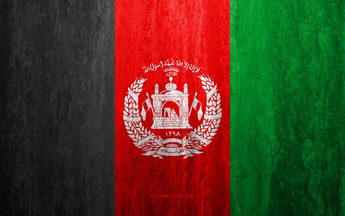 Afganistan bayrağı, 4k, taş arka plan, grunge bayrak, Asya, Afganistan bayrak, grunge sanat, ulusal semboller, Afganistan, taş doku