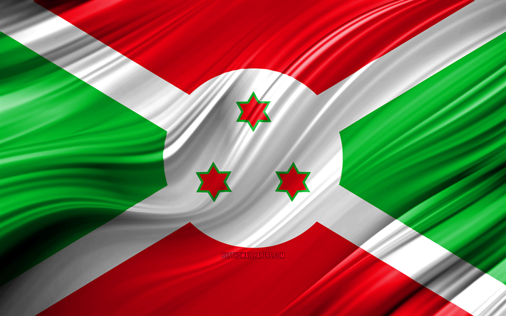 4k, Burundis flagga, Afrikanska l&#228;nder, 3D-v&#229;gor, Flaggan i Burundi, nationella symboler, Burundi 3D-flagga, konst, Afrika, Burundi