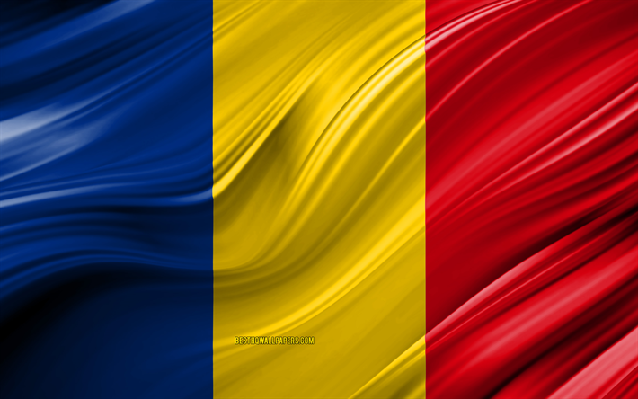 4k, Chad flag, African countries, 3D waves, Flag of Chad, national symbols, Chad 3D flag, art, Africa, Chad