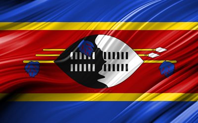 4k, eswatini flagge, afrikanische l&#228;nder, 3d-wellen, die flagge der eswatini, nationale symbole, eswatini 3d flagge, kunst, afrika, eswatini