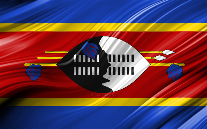 4k, Eswatini bayrağı, Afrika &#252;lkeleri, 3D dalgalar, Eswatini Bayrak, ulusal semboller, Eswatini 3D bayrak, sanat, Afrika, Eswatini