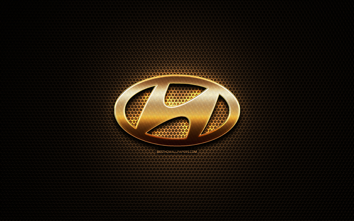 Hyundai paillettes logo, les voitures de marques, de cr&#233;ativit&#233;, de m&#233;tal de la grille d&#39;arri&#232;re-plan, Hyundai logo, marques, Hyundai