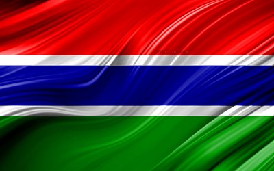 4k, Gambian bandeira, Pa&#237;ses da &#225;frica, 3D ondas, Bandeira da G&#226;mbia, s&#237;mbolos nacionais, G&#226;mbia 3D bandeira, arte, &#193;frica, G&#226;mbia