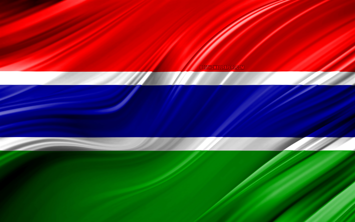 4k, Gambian flag, African countries, 3D waves, Flag of Gambia, national symbols, Gambia 3D flag, art, Africa, Gambia