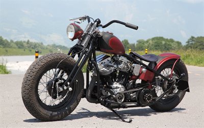 bobber, custom motorcycle, exterior, cool motorcycles, red black motorcycle