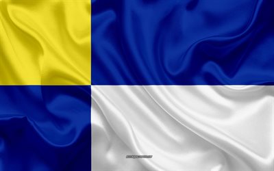 フラグのブラティスラヴァの地域, 4k, 絹の旗を, スロバキア地域, シルクの質感, ブラティスラヴァ域フラグ, スロバキア, 欧州, ブラティスラヴァの地域