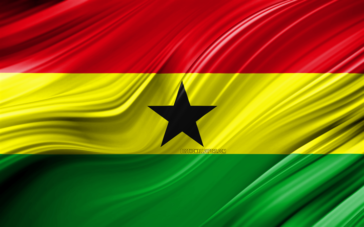 4k, ガーナのフラグ, アフリカ諸国, 3D波, 旗のガーナ, 国立記号, ガーナの3Dフラグ, 美術, アフリカ, ガーナ