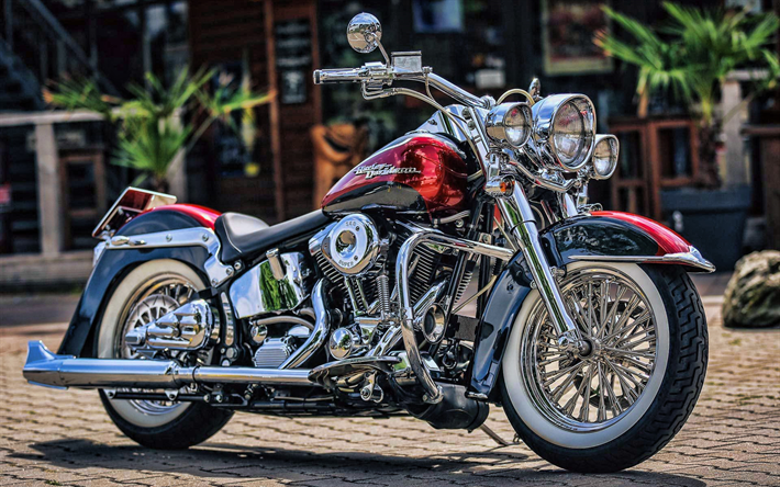 Harley-Davidson Heritage, klassiska motorcyklar, 2019 cyklar, inst&#228;llda t&#229;g, r&#246;d motorcykel, Harley-Davidson
