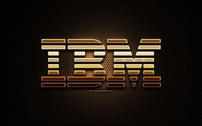 IBM glitter logo, creative, metal grid background, IBM logo, brands, IBM