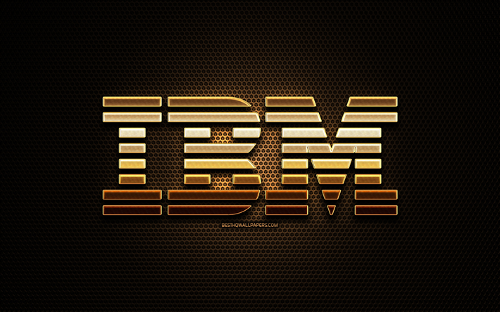 ibm glitter-logo, kreativ, metal grid background, ibm logo, marken, ibm