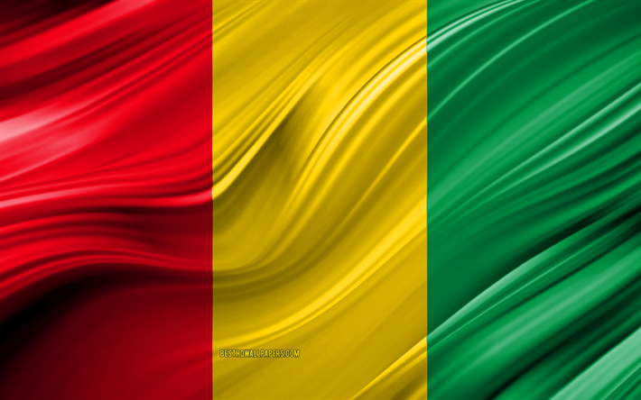 Gine, ulusal semboller, Gine 3D bayrak, sanat 4k, Gine bayrağı, Afrika &#252;lkeleri, 3D dalgalar, Bayrak, Afrika