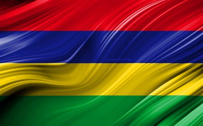 4k, Mauritius flag, African countries, 3D waves, Flag of Mauritius, national symbols, Mauritius 3D flag, art, Africa, Mauritius