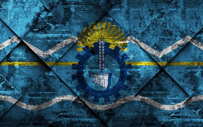 flagge von chubut, 4k, grunge, kunst, rhombus grunge-textur in der argentinischen provinz chubut flagge, argentinien, nationalen symbolen, chubut, provinzen von argentinien, kreative kunst
